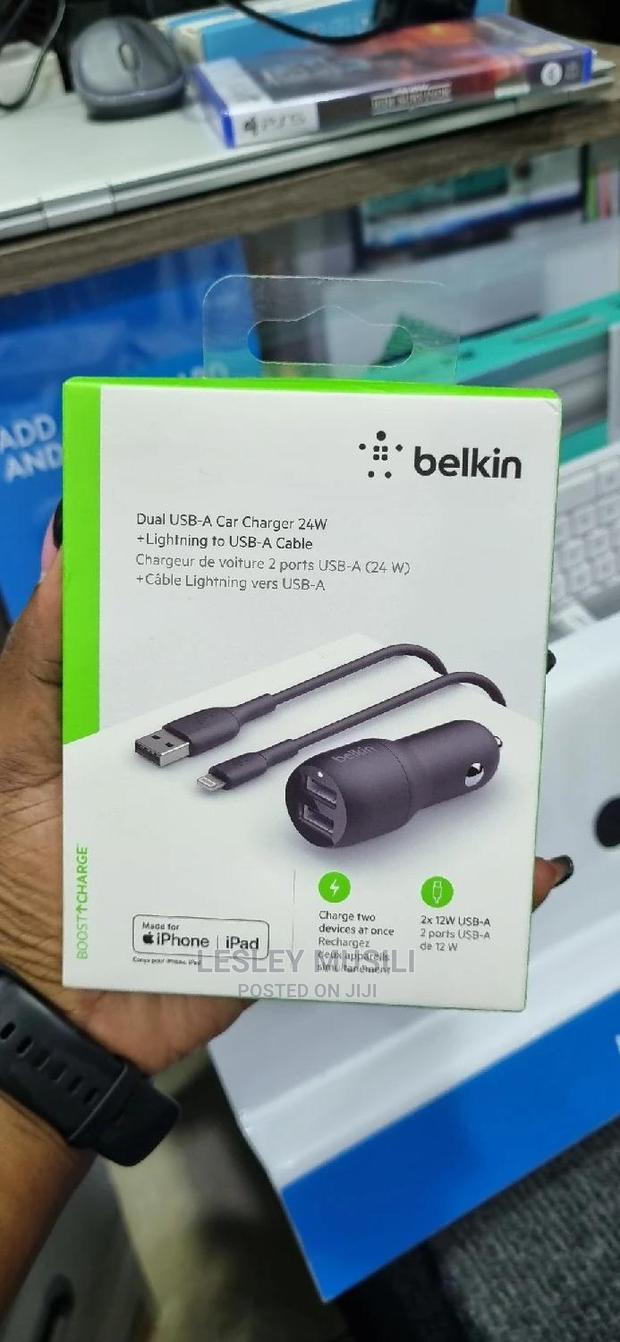 Belkin Dual USB-A Car Charger 24W +Lighting to Usb a Cable - thumbnail 3