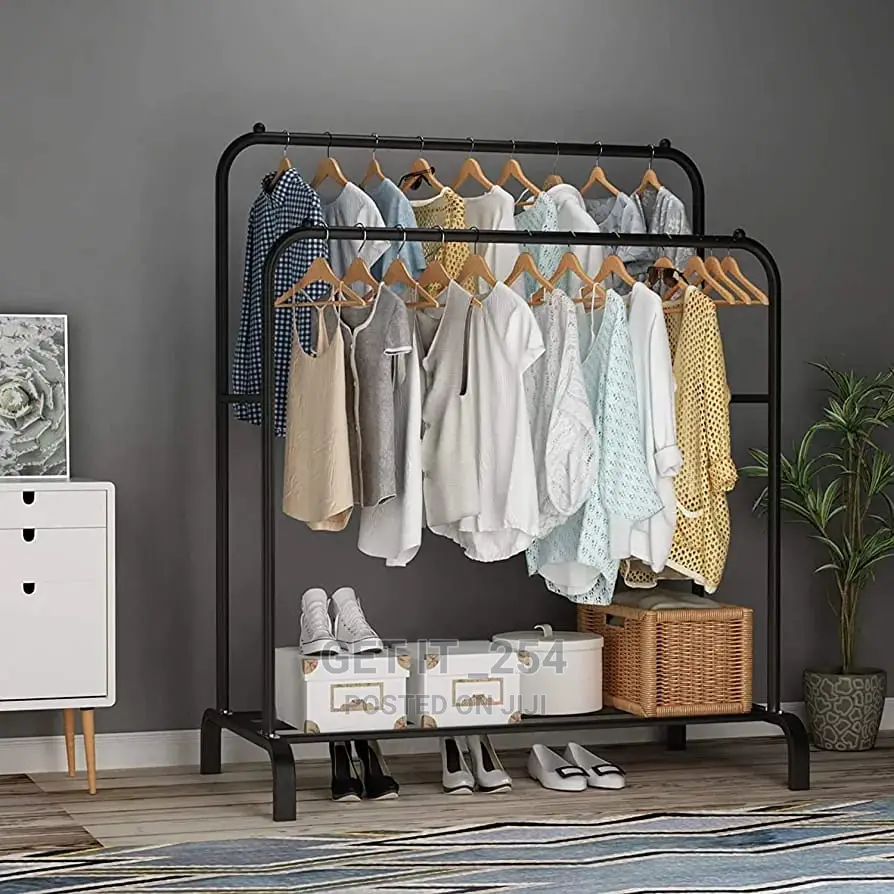 Double Pole for Clothing Rack With Lower Shelf for Shoes