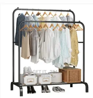 Double Pole for Clothing Rack With Lower Shelf for Shoes