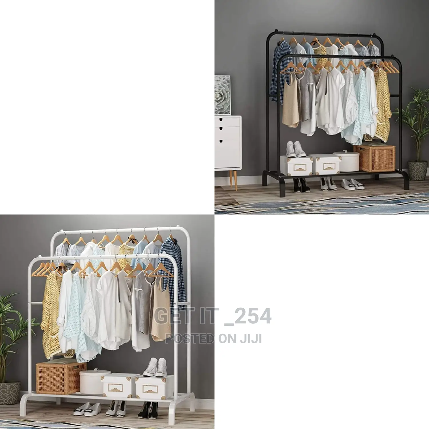 Double Pole for Clothing Rack With Lower Shelf for Shoes