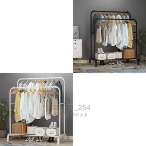 Double Pole for Clothing Rack With Lower Shelf for Shoes