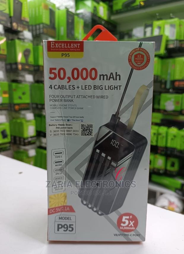 50000mah Excellent Power Bank With 4 Cables and Led Lights