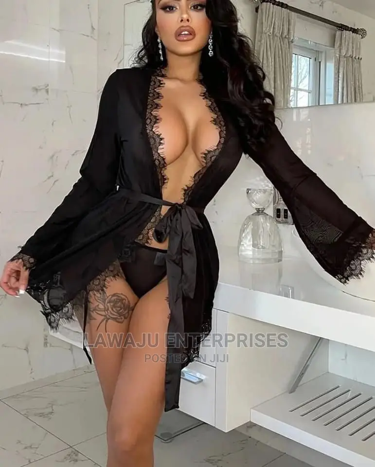 Short See Through Robe Plus Thong Lingerie Set