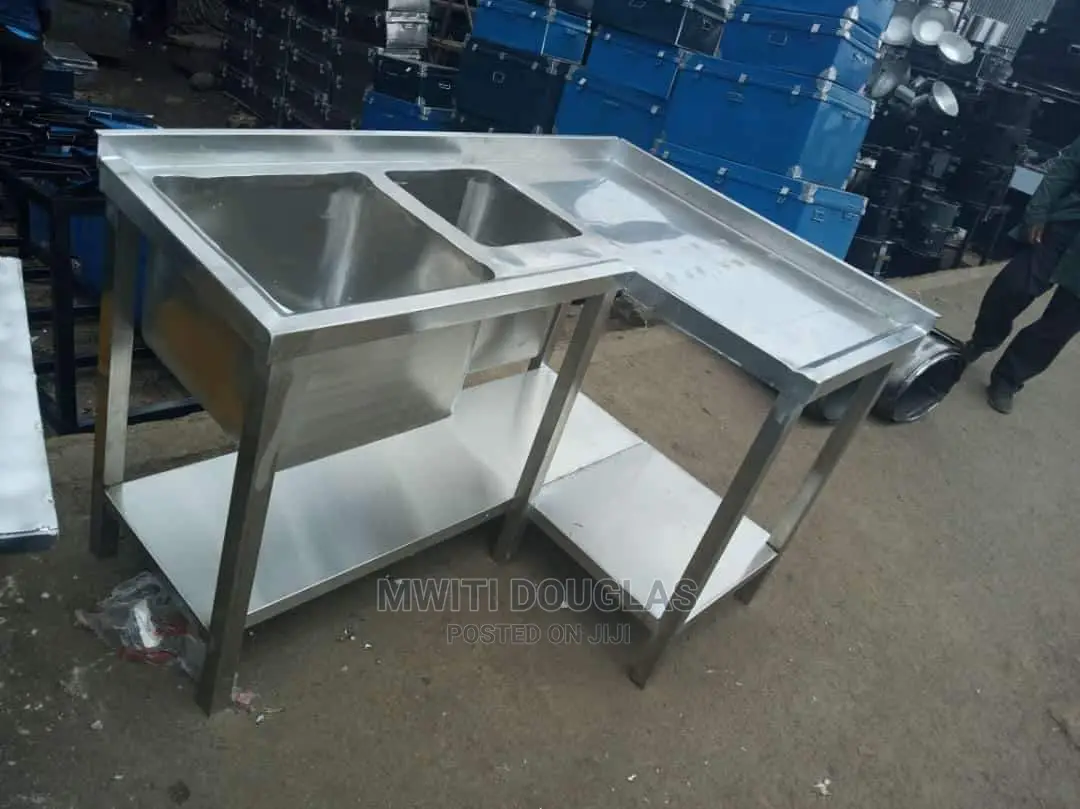 L-Shape Stainless Steel Double Bowl Sink