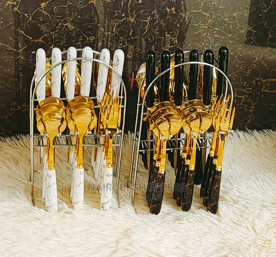 Marble Cutlery Set With Silver Stand