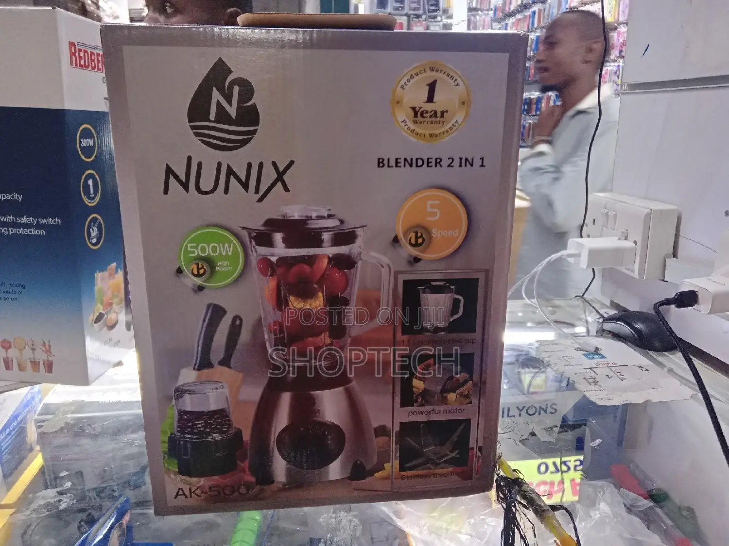 Nunix 2 in 1 Glass Blender With Power Grinder AK-500