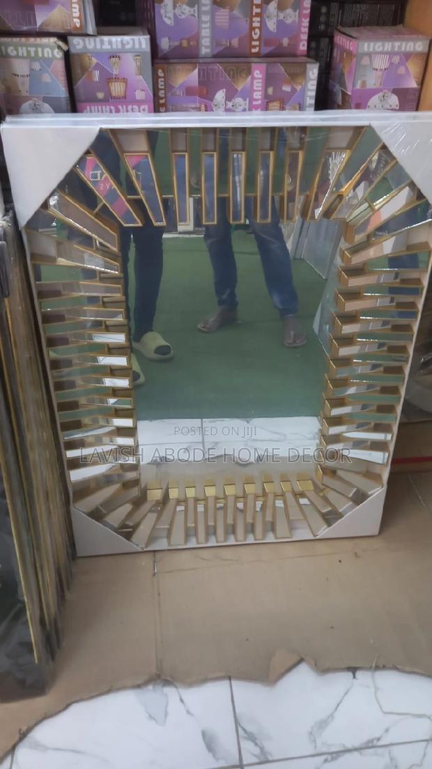Large Serrated Rectanglar Gold Mirror