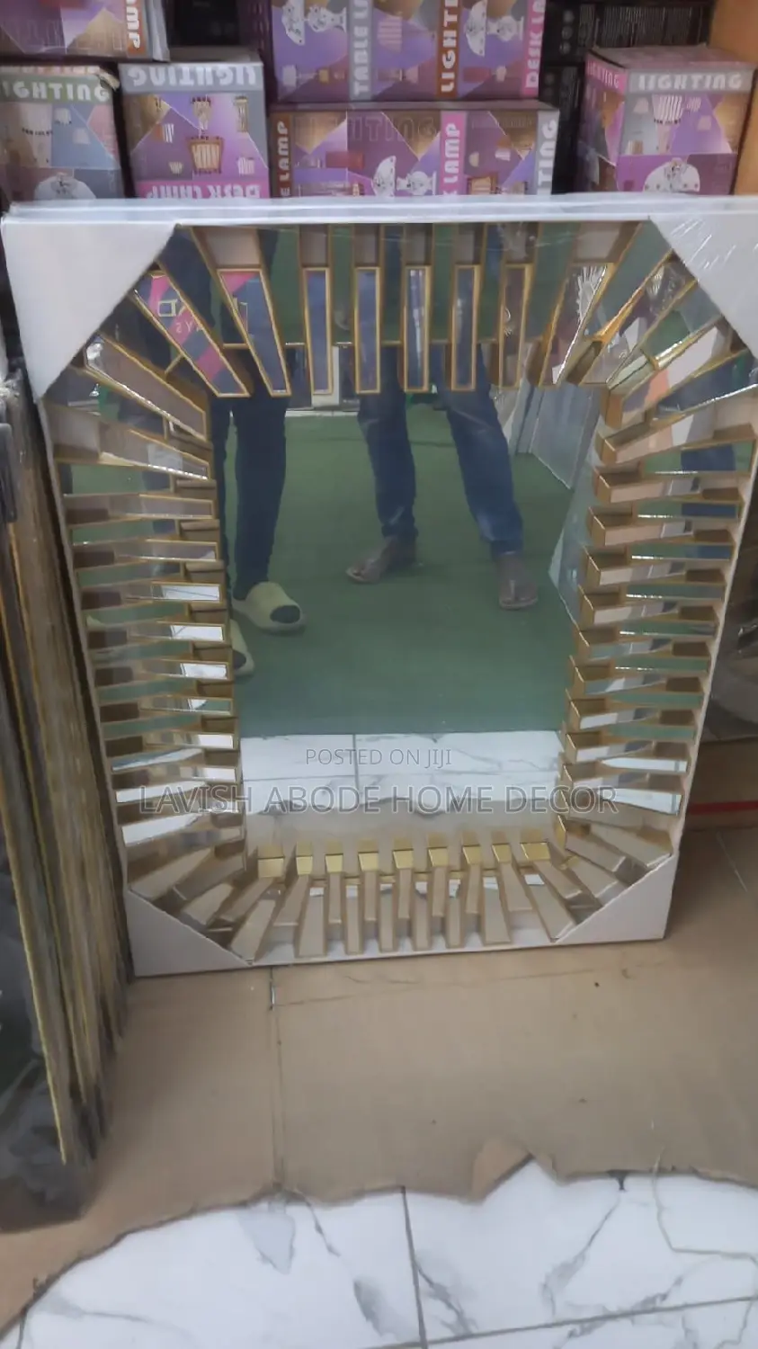 Large Serrated Rectanglar Gold Mirror