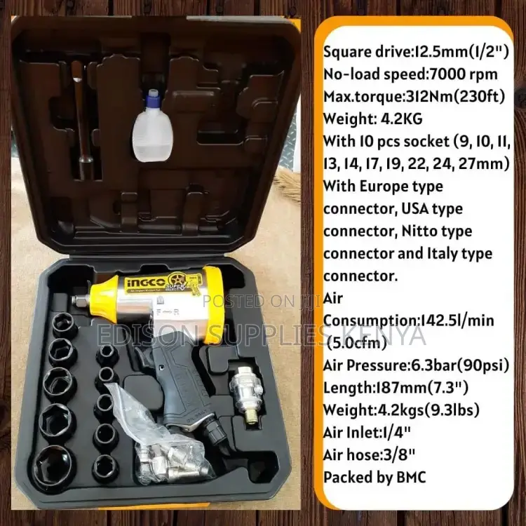 Ingco Air Impact Wrench Set 17pcs 1/2'' Drive 312nm