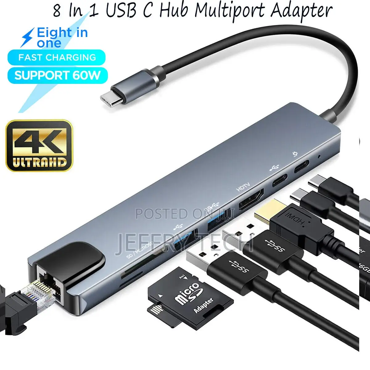 8-in-1 USB-C Hub Adapter Type-C Hub HDMI for Macbook Pro/Air