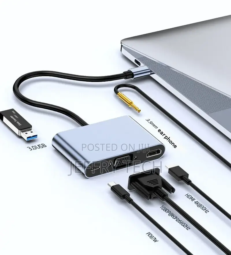 Type C to HDMI VGA 3.5mm Earphone USB3.0 PD87W 5in1 Docking