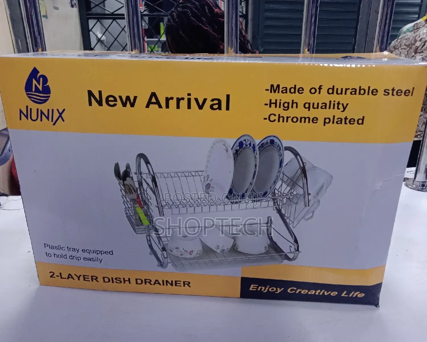 Nunix 2 Tier Stainless Dish Rack With Plastic Tray Drainer