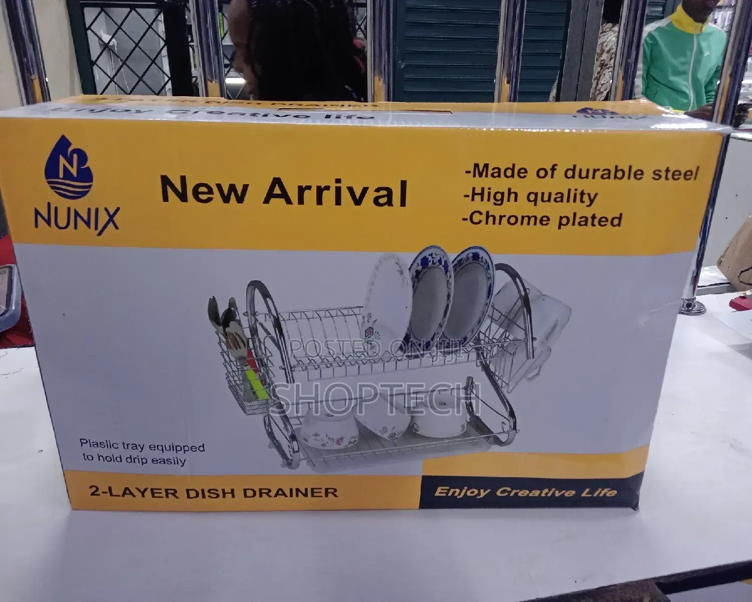 Nunix 2 Tier Dish Rack Stainless Steel, With Drain Board