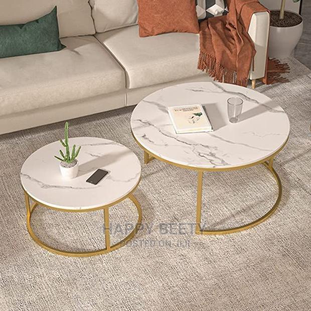 Nesting Nordic Wooden Coffee Table With Marble Effect - main view
