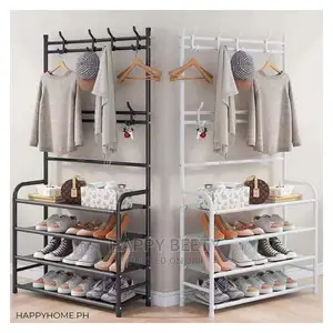 Shoe Rack + Simple Floor Coat Hat Rack With 8 Hooks