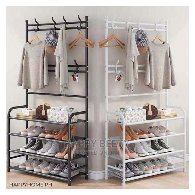 Shoe Rack + Simple Floor Coat Hat Rack With 8 Hooks