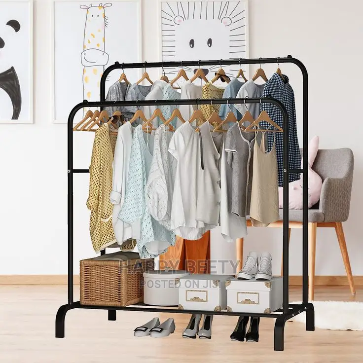 Double Pole Metallic Cloth Rack Wit Shoe Organizer