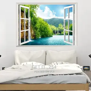 Leaflive 3D Fake Window Tree River Wall Sticker Window