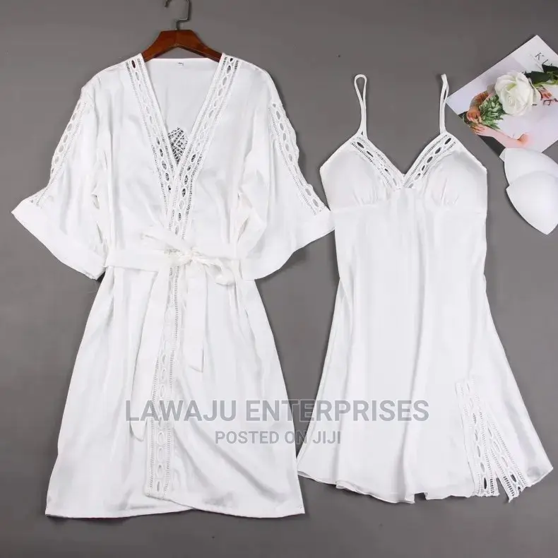 White Short Robe Night Dress With Slit Lingerie Sleepwear