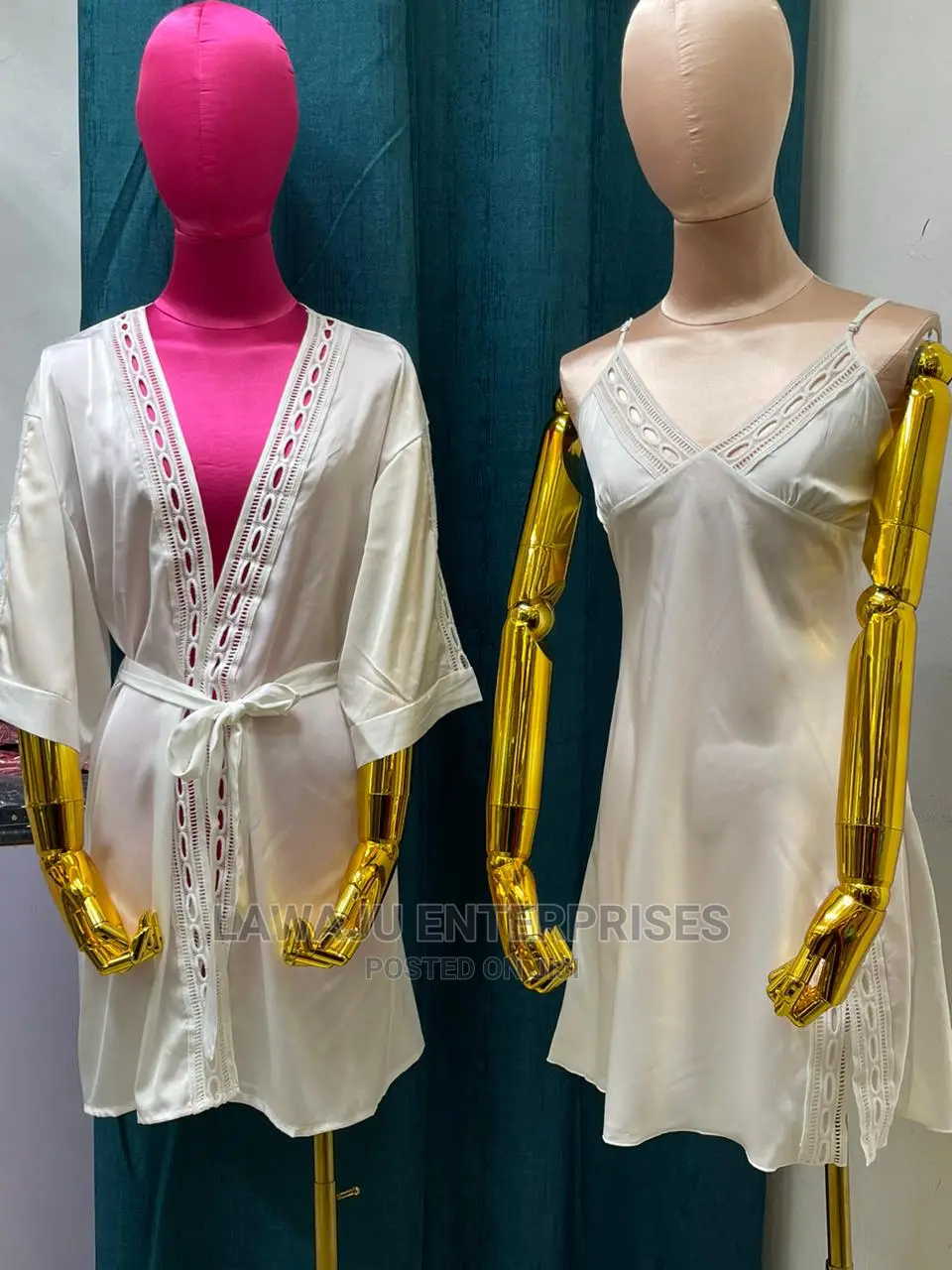 White Short Robe Night Dress With Slit Lingerie Sleepwear