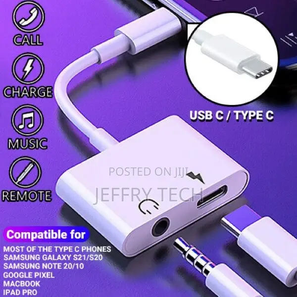 Type-C USB C to 3.5mm Jack Headphone Charger 2 in 1 Adapte