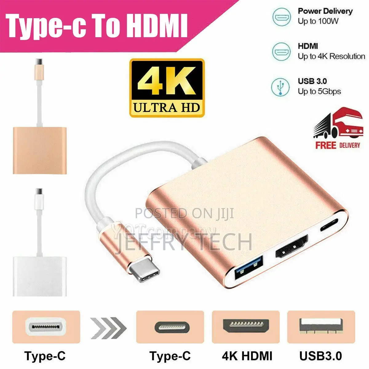 Type C USB 3.1 to USB-C HDMI USB 3.0 Adapter Cable 3 in 1