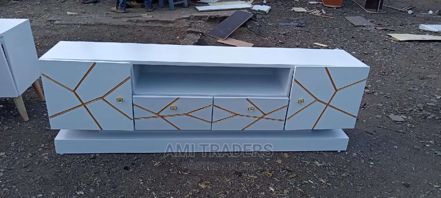 Golden White 6ft TV Stand With LED