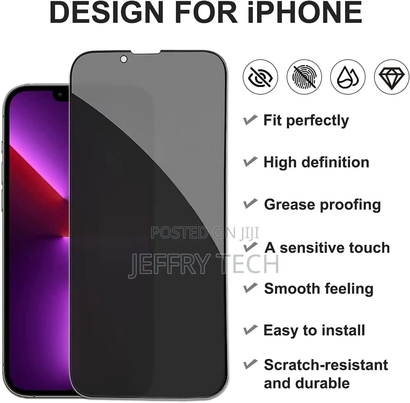 For iPhone 14 13 12 11 Pro Max X Privacy Tempered Glass Scre