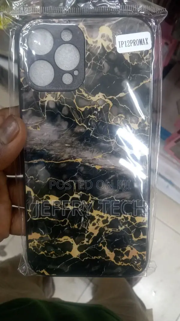 iPhone 12 Pro Max Cover - Trendy Black Marble Printed Hard C