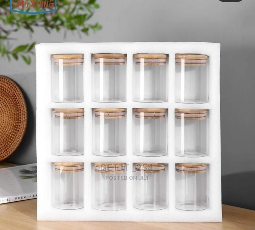 12pcs Glass Spice Jar Set + Stickers