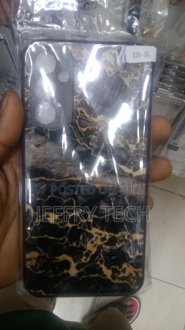 Samsung Galaxy A34 5G Marble Pattern Glass Phone Case(Black - main view