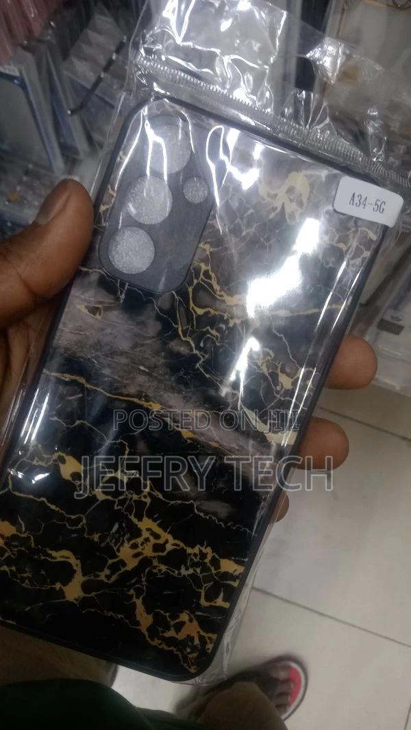 Samsung Galaxy A34 5G Marble Pattern Glass Phone Case(Black - thumbnail 3