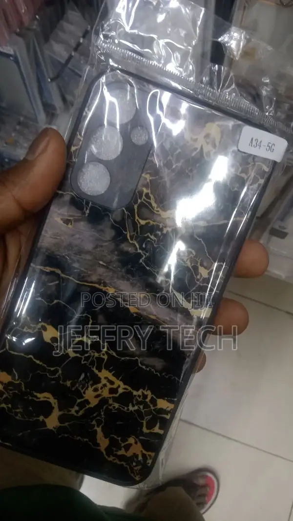 Samsung Galaxy A34 5G Marble Pattern Glass Phone Case(Black