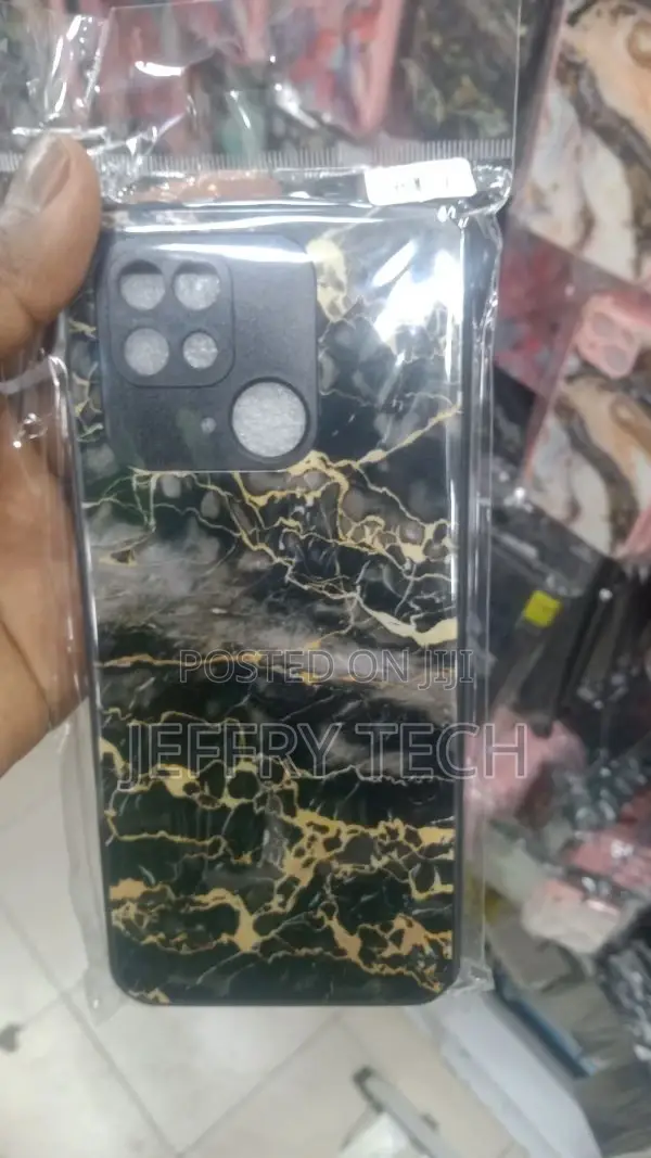 Xiaomi Redmi 10C Cover - Black White Marble With Chic Rose