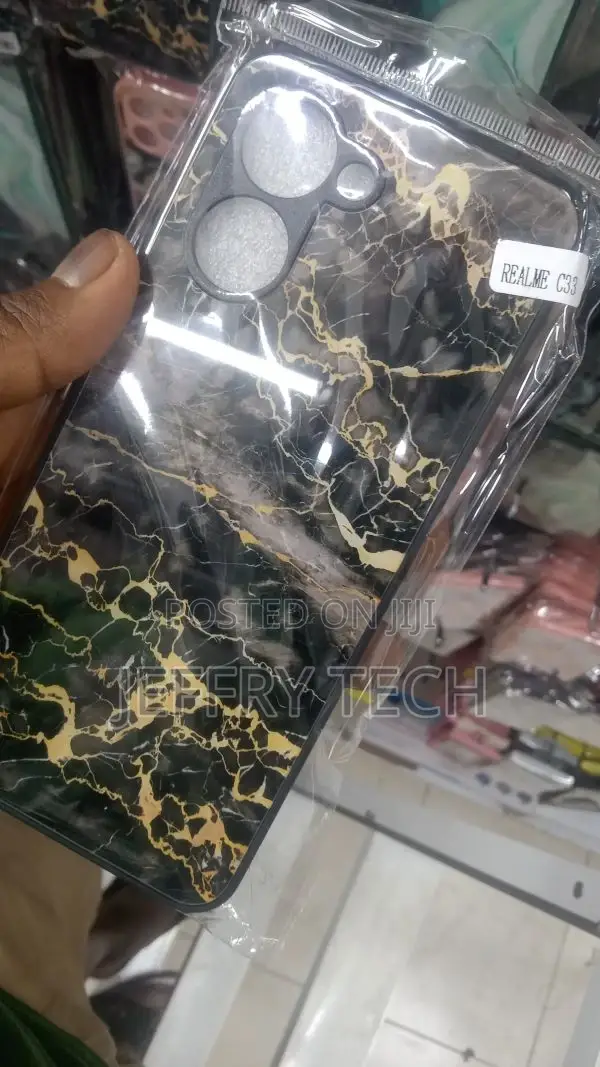 Modern Black Marble Glass Case for Realme C33