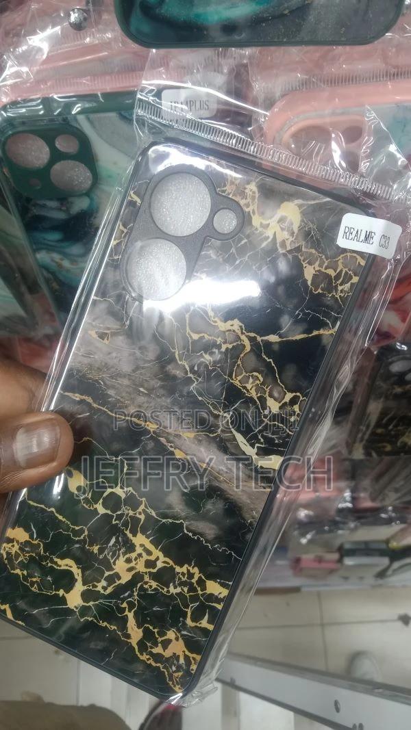 Black Marble Glass Case for Realme C33 - thumbnail 3