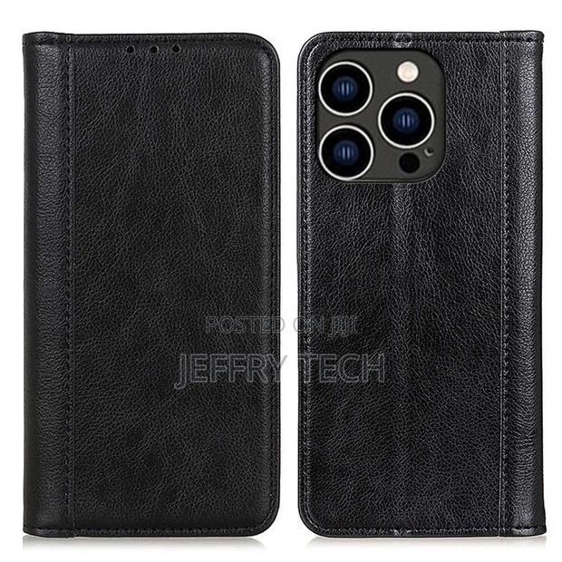 Leather Case With Magnetic Closure for iPhone 14 Pro - Blac - main view