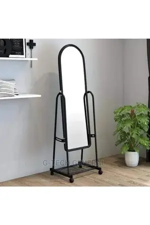 Black Framed Dressing Mirror With Movable Wheels