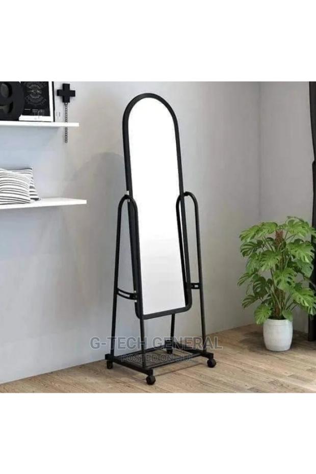 Black Framed Dressing Mirror With Movable Wheels - main view