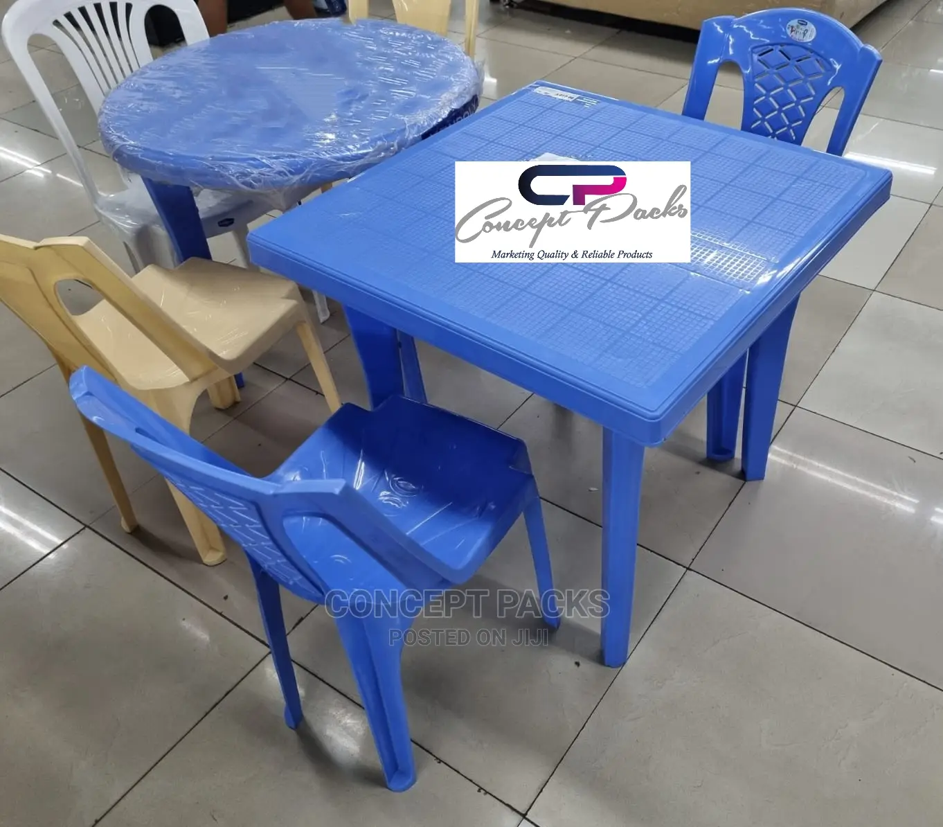 2pc Armless Plastic Chair + 1 Square Table