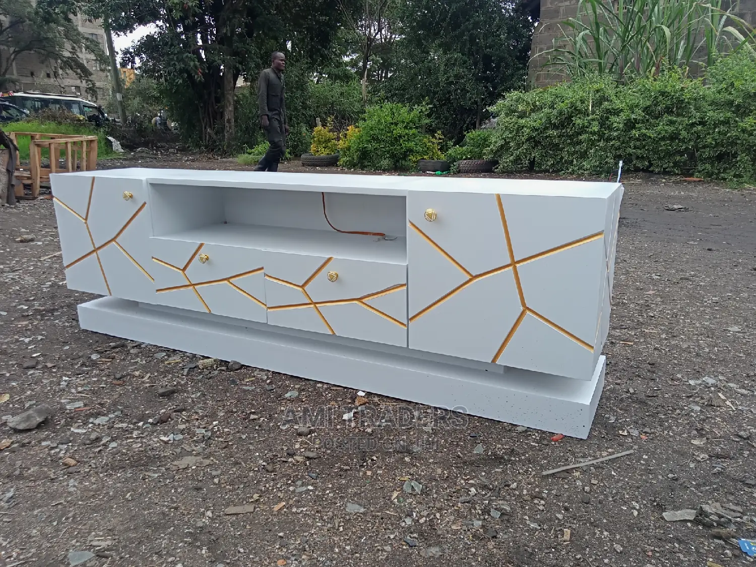 6ft Golden White TV Stand