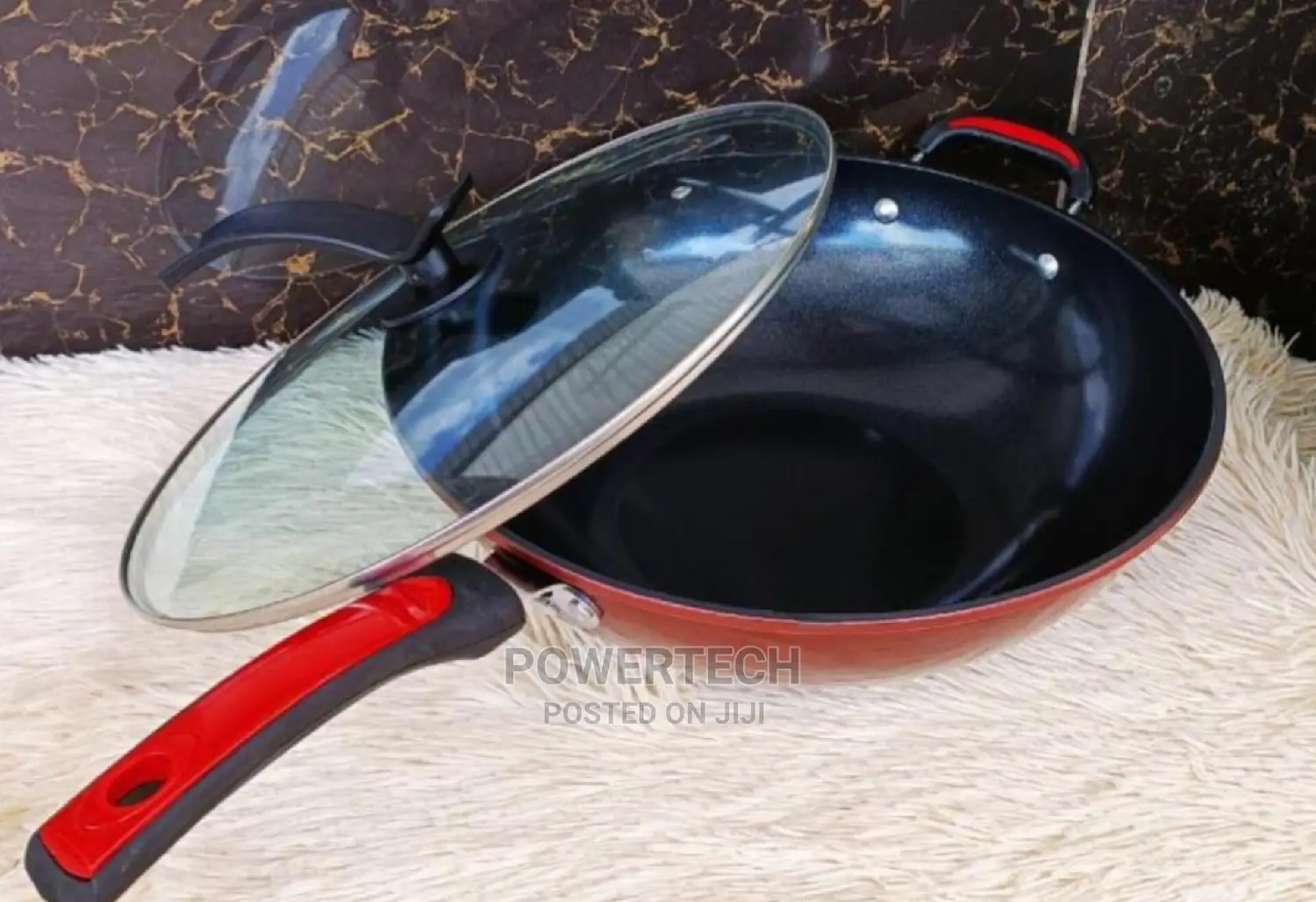 34cm Non-Stick Wok Deep Stir-Frying Pan -Glass Lid