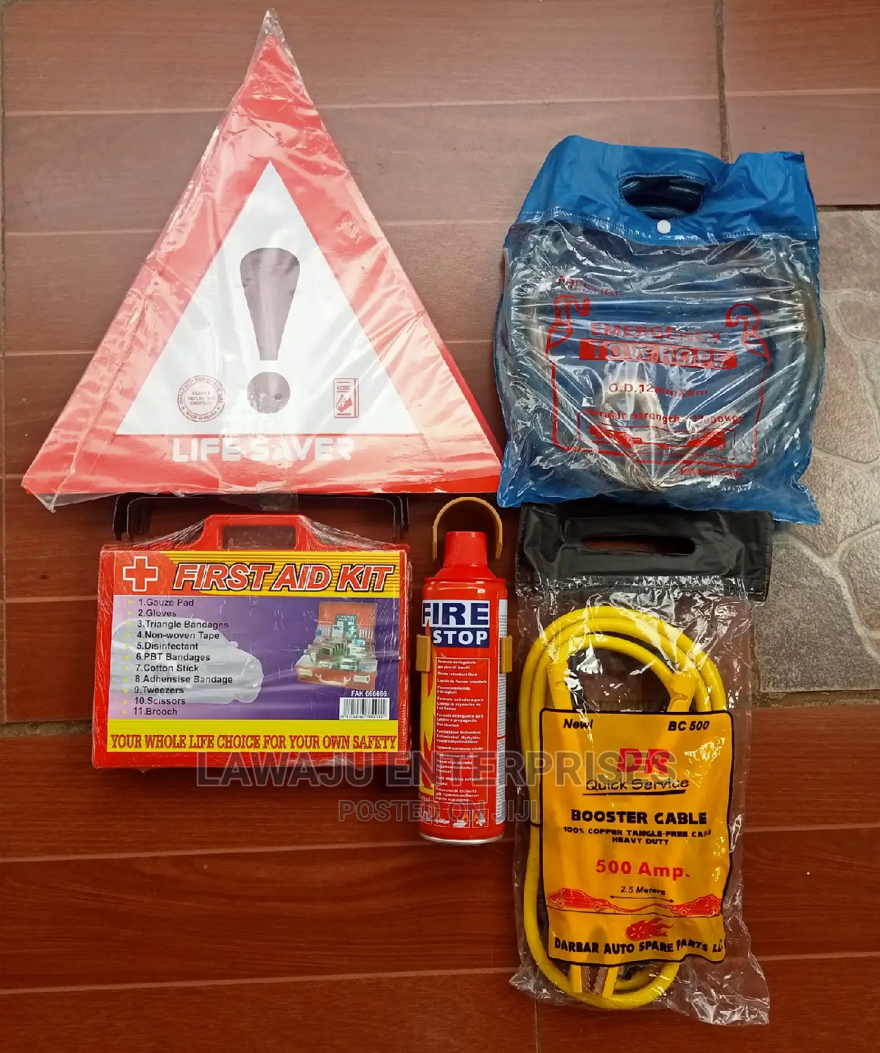 Car Lifer Saver,Firstaid,Fireextinguisher,Jumper,Towrope Set