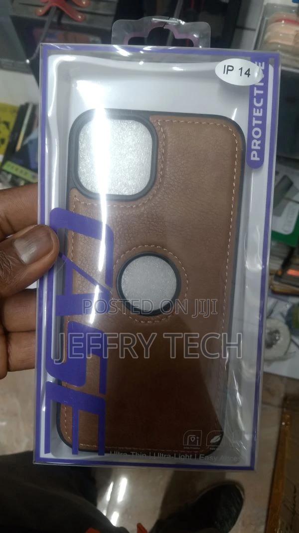 Leather Back Cover Compatible With iPhone 14 Brown - main view
