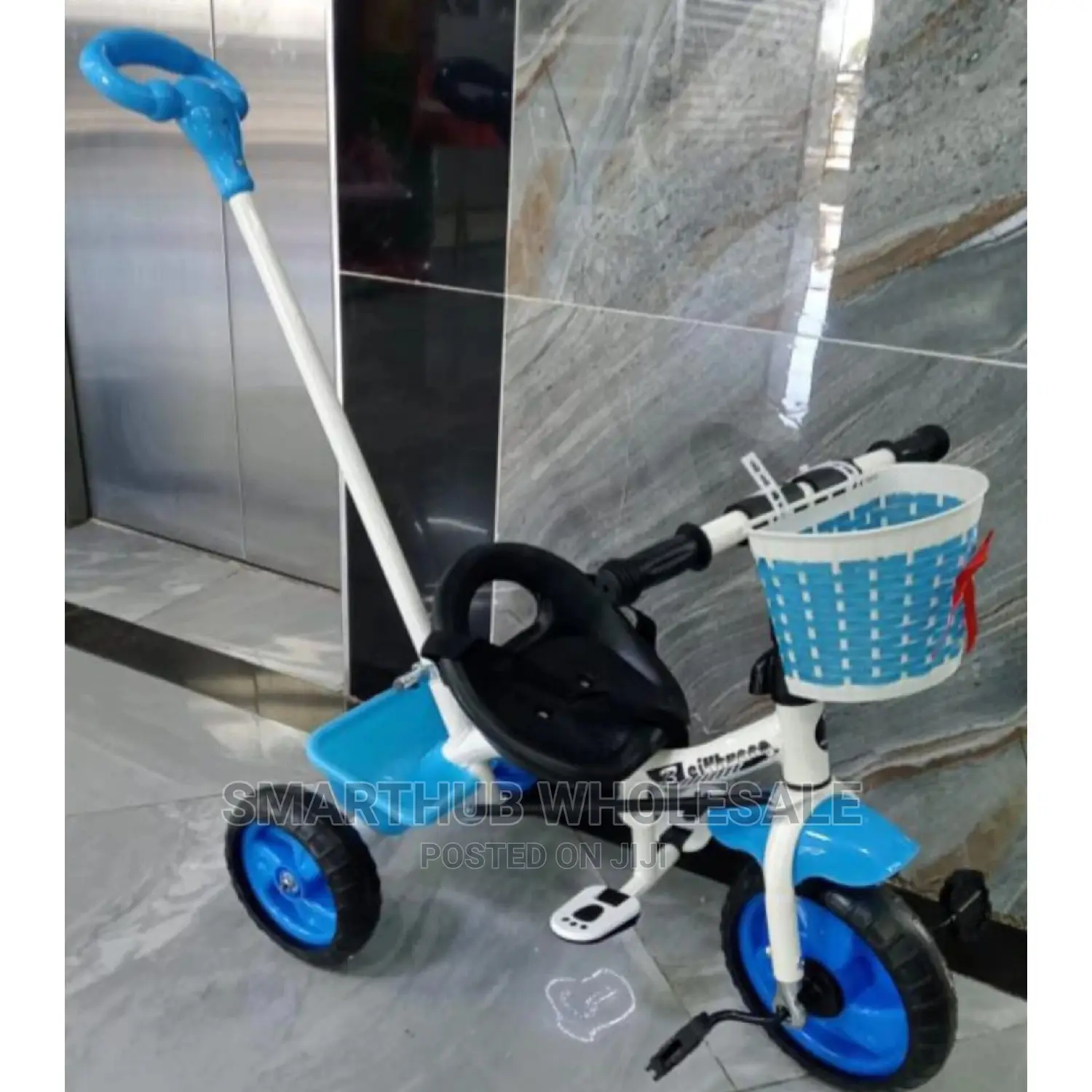 Push Tricycle With Basket Blue