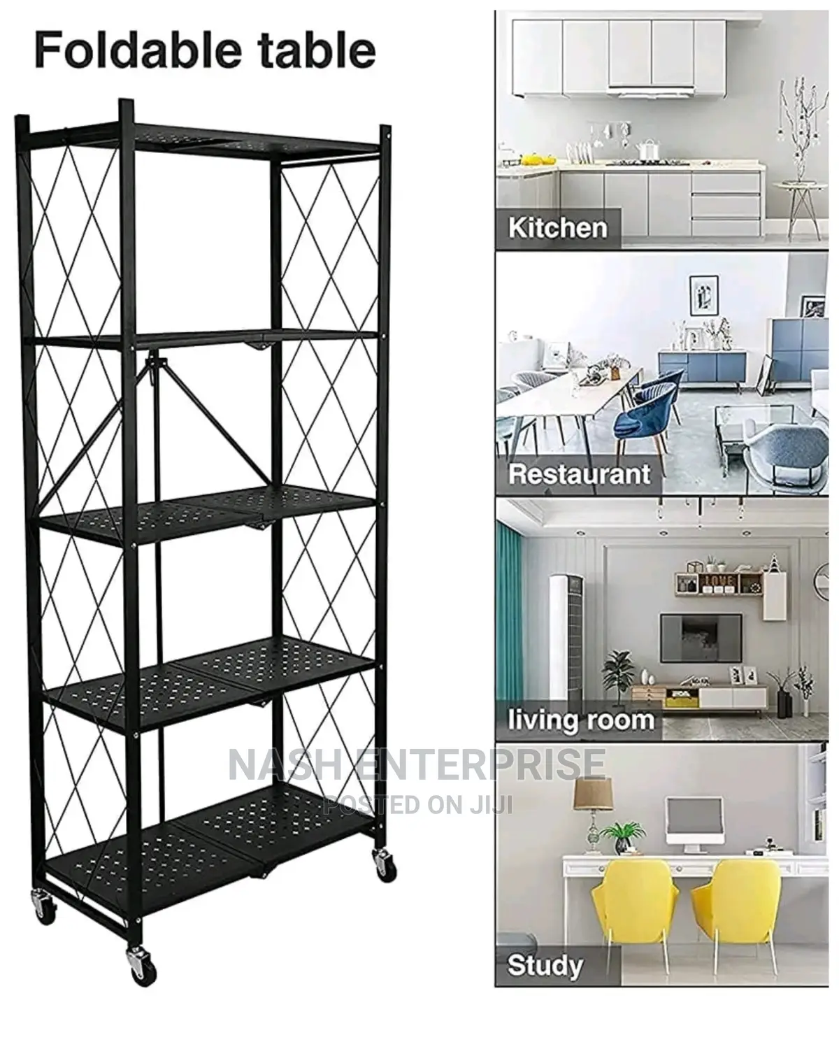 5tier Folding Shelf With Wheels in Nairobi Central Furniture