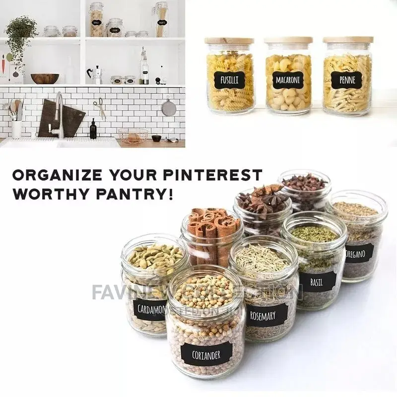 45 Waterproof Jar Stickers/ Pantry Labels With Pen