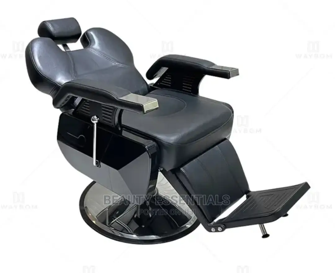 Barber Chair Black Silver Round Base