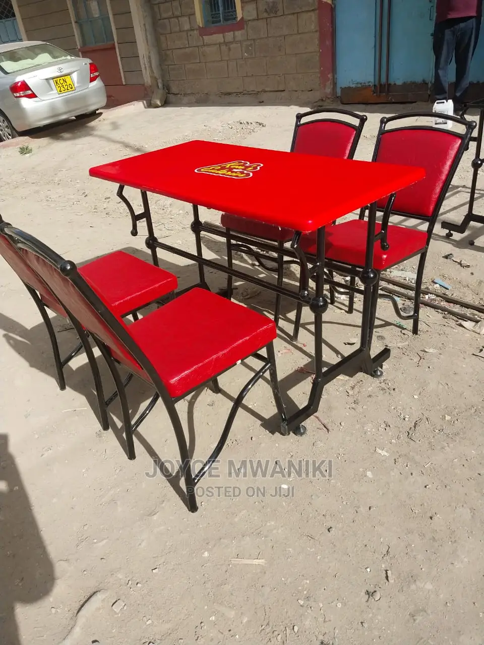 Restaurant Set of Ball Chairs and a Table Red in Colour