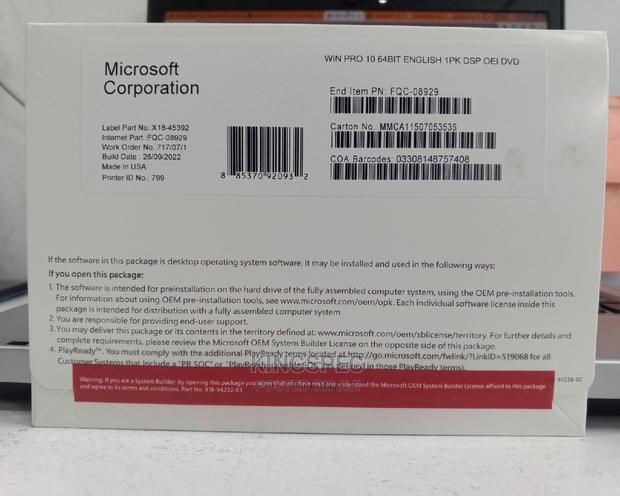 Windows 10 Pro 64bit English 1pk DSP Oei DVD